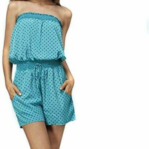 Polka Dot Design Sleeveless Woven Romper Pockets MADE IN U.S.A - Picture 1 of 3